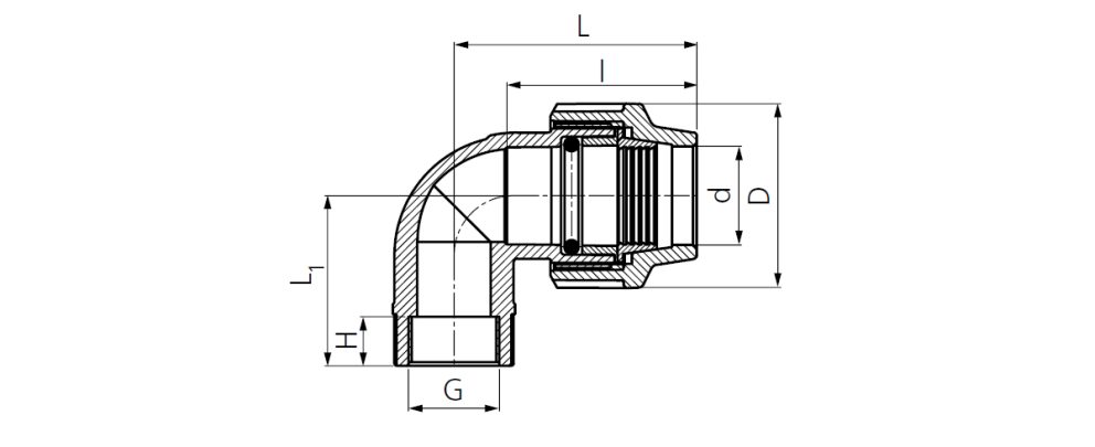 Drawing PE bend 90 with female thread