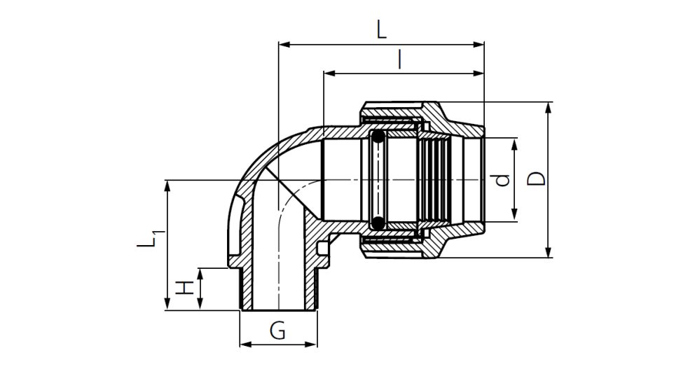 Drawing PE bend 90 with male thread